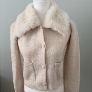 Chelsea & Theodore Cream Teddy Jacket with Faux Fur Collar